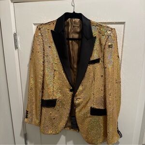 Barabas Gold Sequin Blazer with Black Accents